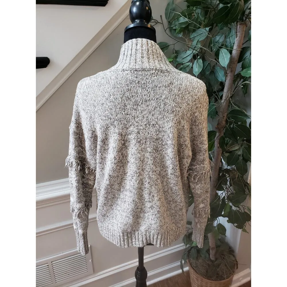 LOFT Christmas Sweater Women's Medium Gray Cotton Tussle Long Sleeve High Neck - Image 3