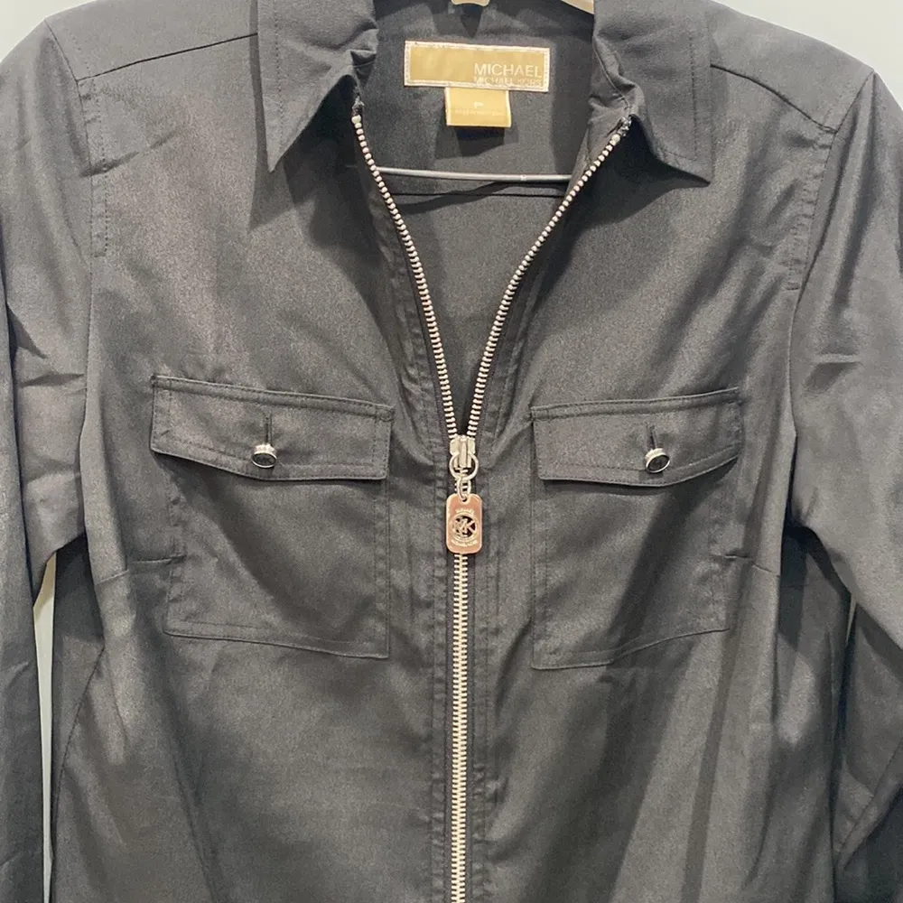 Michael Kors Women's Black Blouse Full Zip Long Sleeve Collar Dress Shirt Top P - Image 3