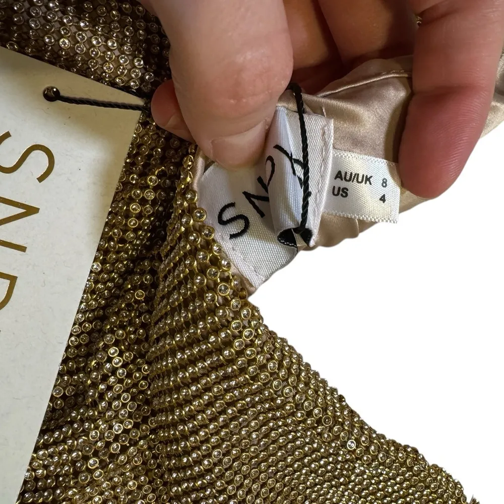 SNDYS - SUNSET DRESS GOLD BACKLESS MINI DRESS US 4 - Image 8