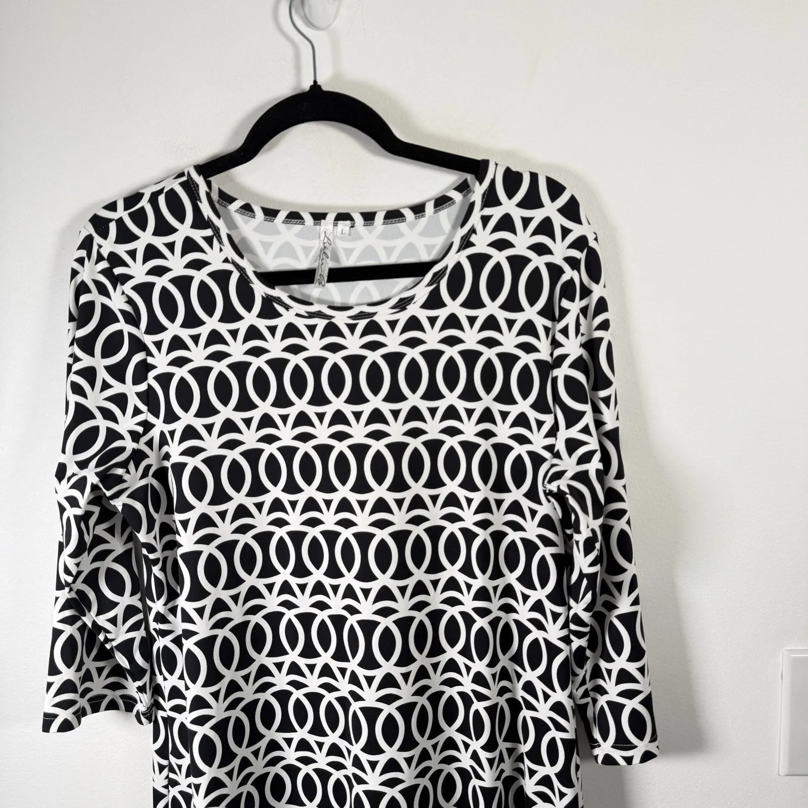 Lulu B Black Geometric 3/4 Sleeve Travel Dress Resort Preppy Stretch Womens Lrg - Image 3