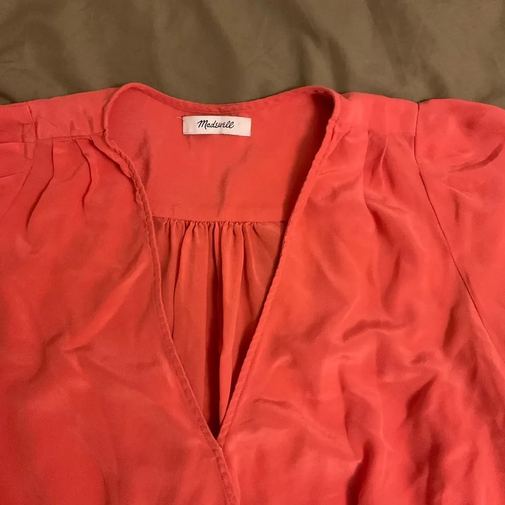 Madewell | Tops | Madewell Silk Sash Tie Front Wrap Coral Crop Top - Image 4