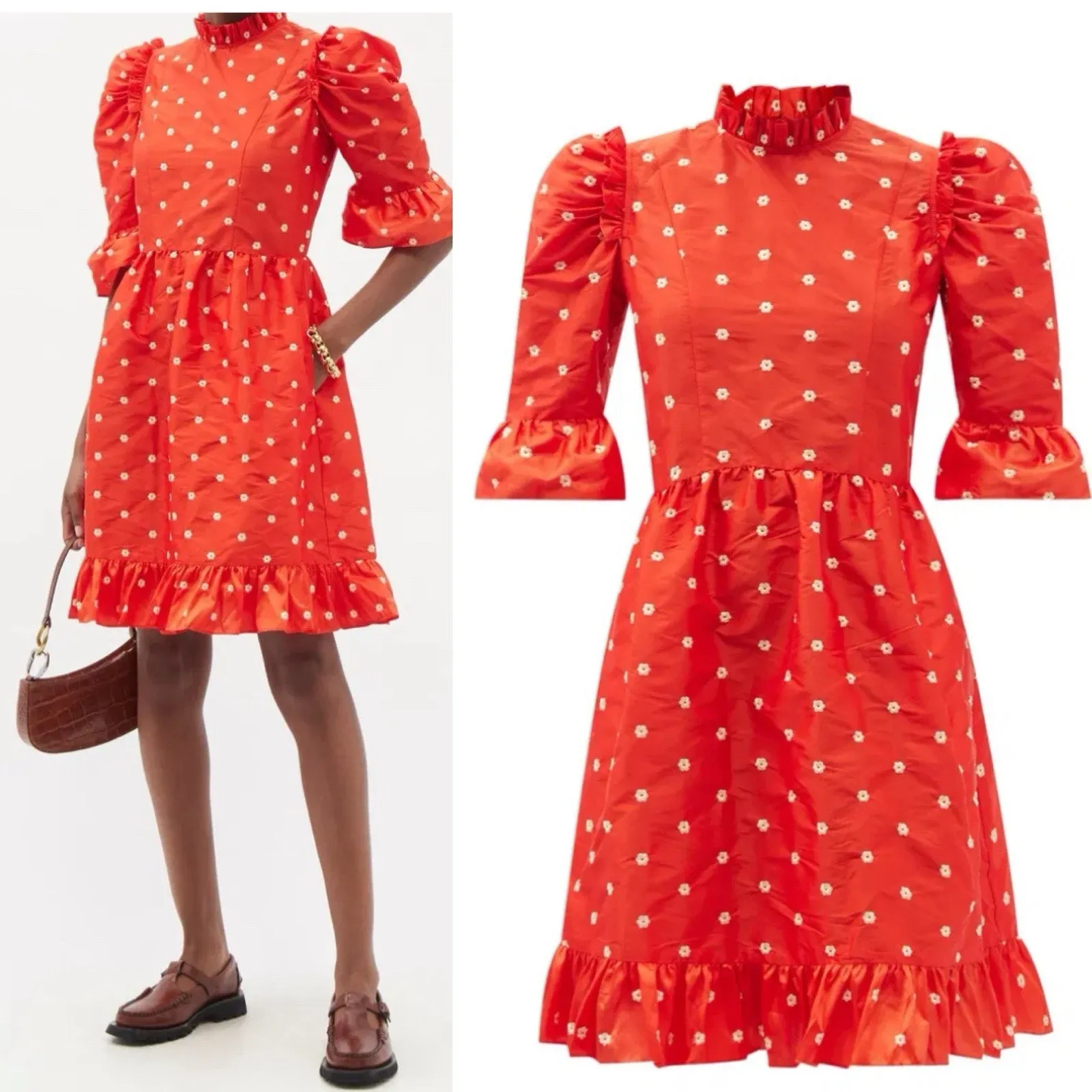 Batsheva Spring Floral Embroidered Silk Taffeta dress Size 10 art to wear chic - Image 5