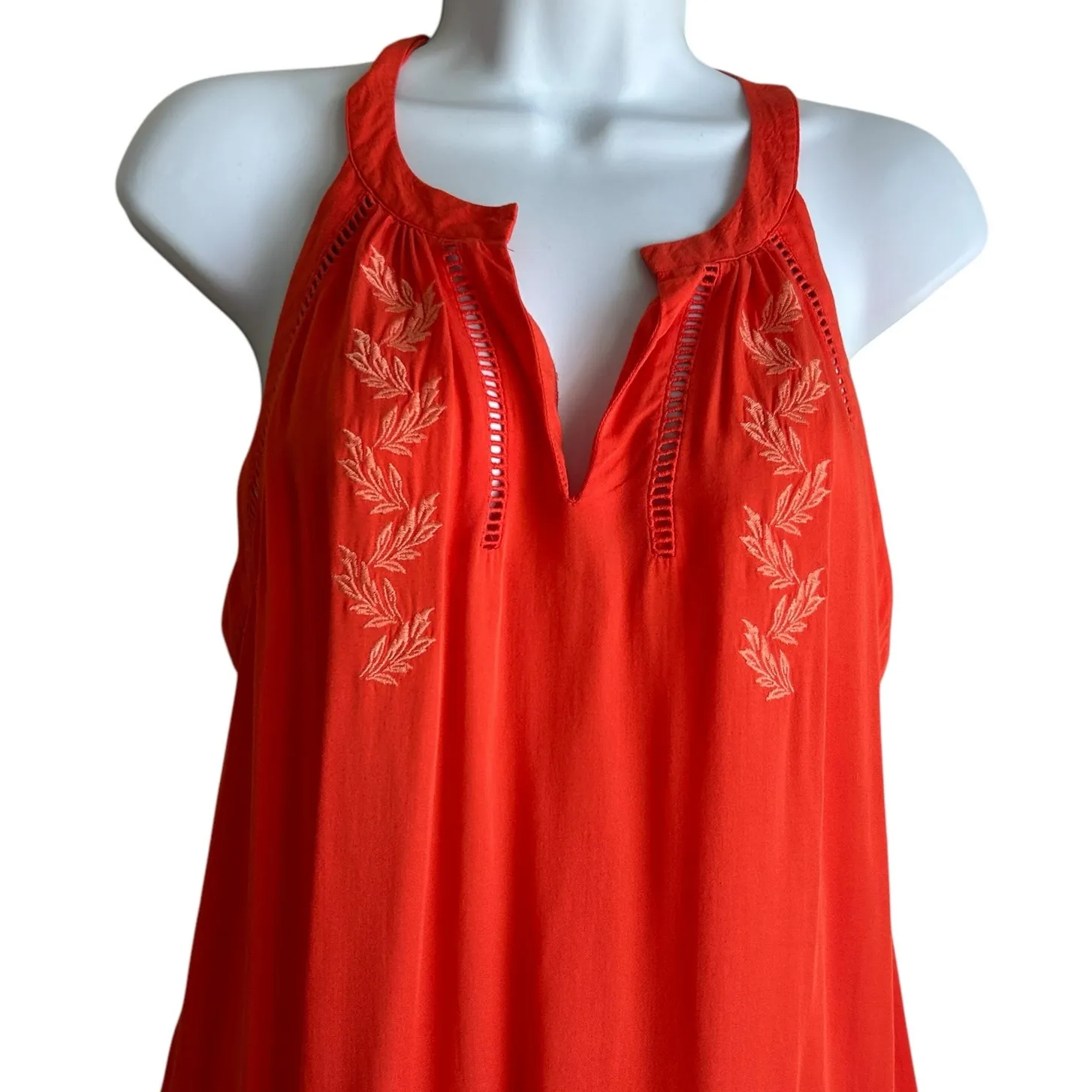 Y2K Gianni Bini Women Tunic Top M Orange Eyelet Inset Flowy Boho Festival Flowy‎ - Image 9