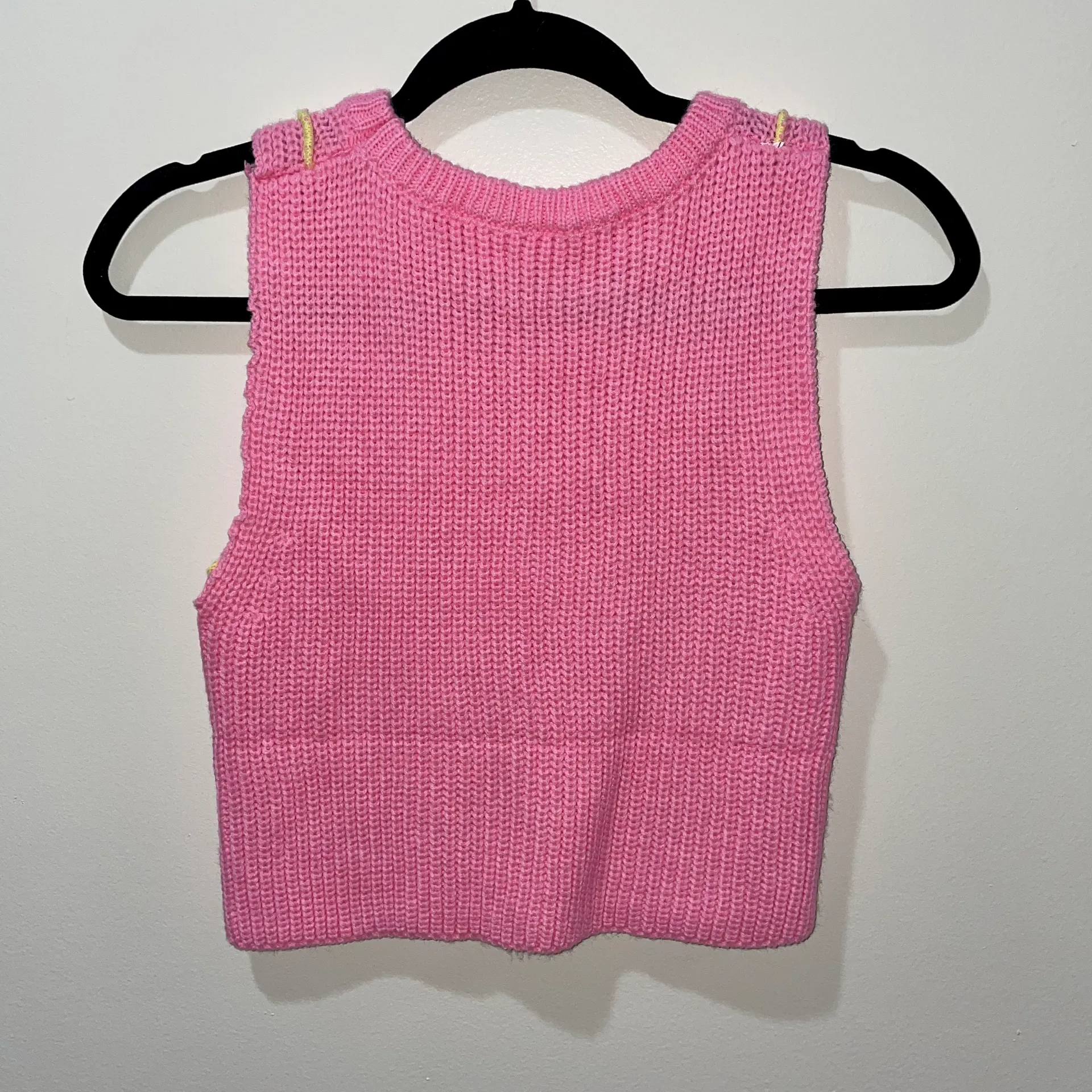 SheIn Pink & Yellow Contrast Trim Lettuce Trim Knit Cropped Tank - Image 7