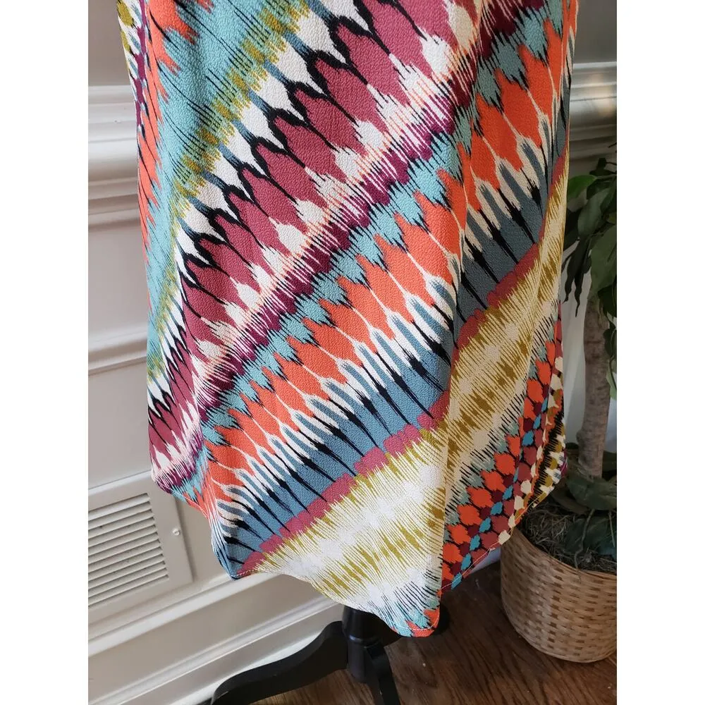 As U Wish Dress Women M Multicolor Sleeveless Ikat Halter Keyhole Boho Chic - Image 5