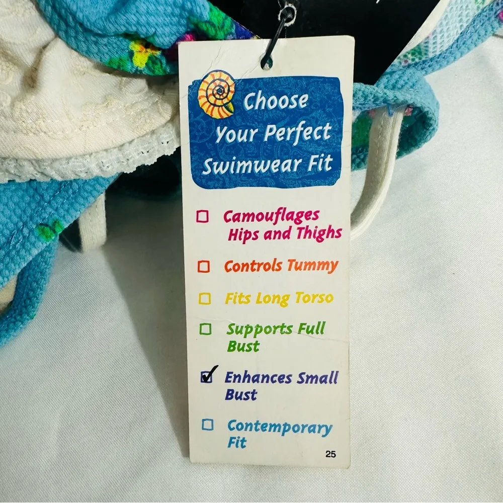 NWT Vintage 80s 90s 1 Pc Floral Swimsuit Size 16 Built In Underwire Bra PushUp - Image 9