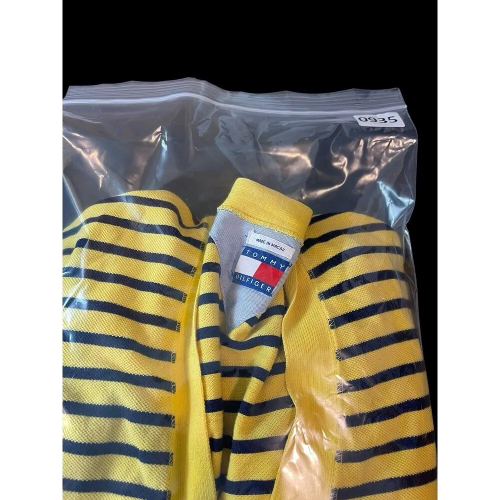 VTG 90s Tommy Hilfiger Yellow Blue Striped Academia V-neck Button Cardigan L - Image 9