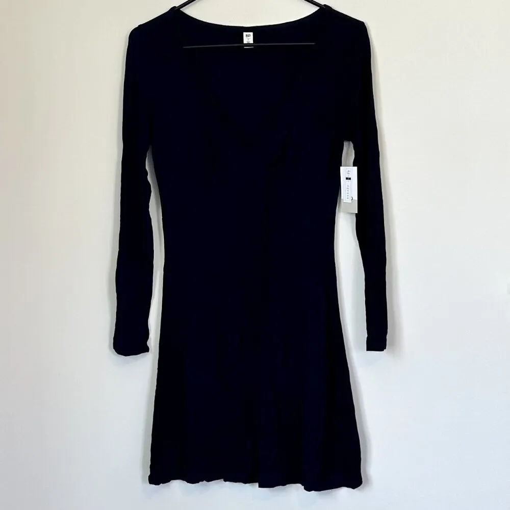 NWT bp Black Long Sleeve V-Neck Sustainable Dress - Size: S - Image 2