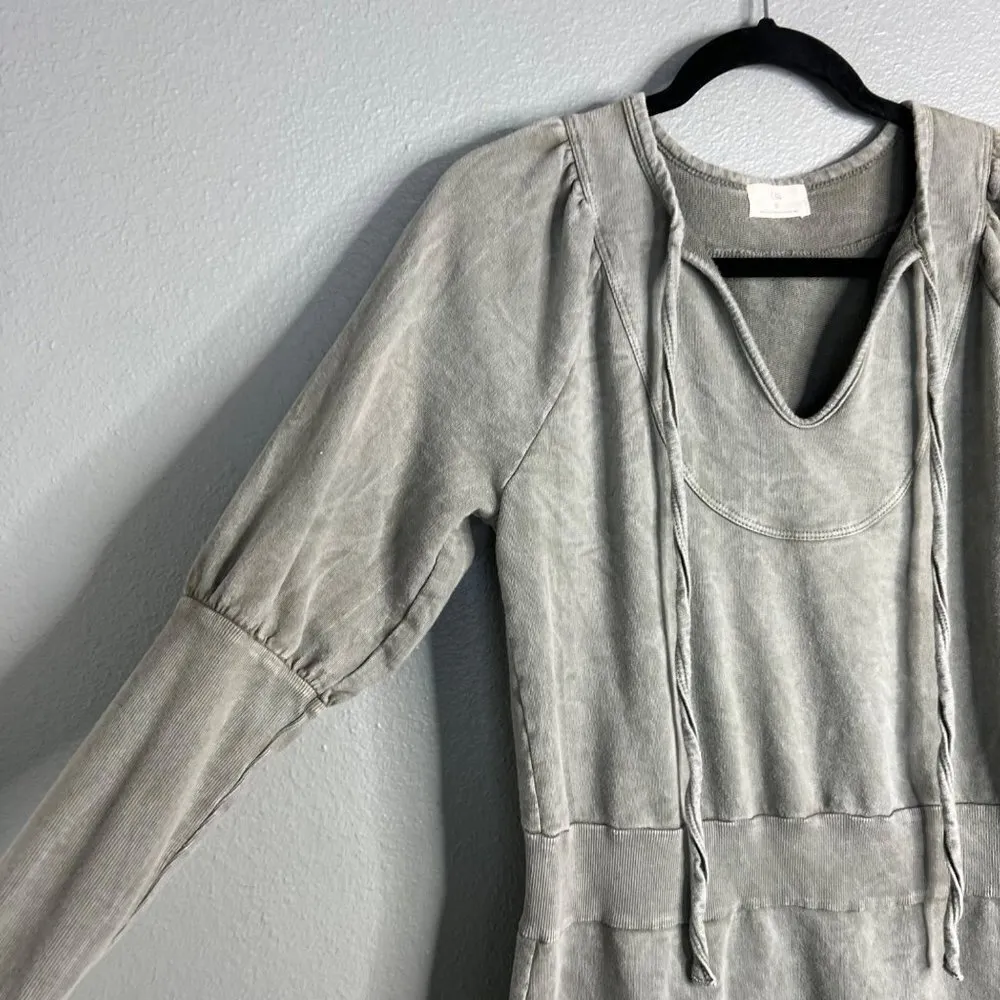 T.La Long Sleeve French Terry Casual Dress Green Mineral‎ Wash Mini Short Small - Image 8