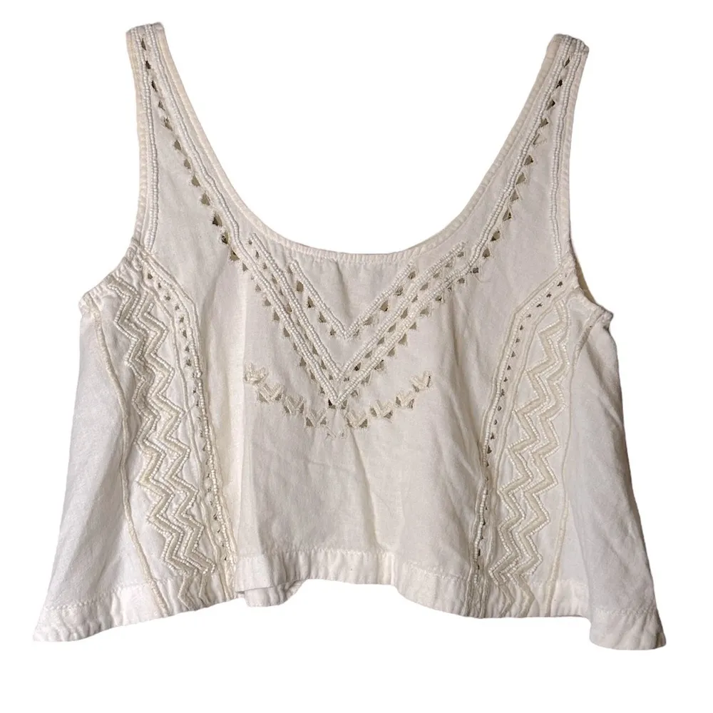 Urban Outfitters Kimchi Blue Sleeveless‎ Beaded Crop Top Size XS Cotton/Linen - Image 6