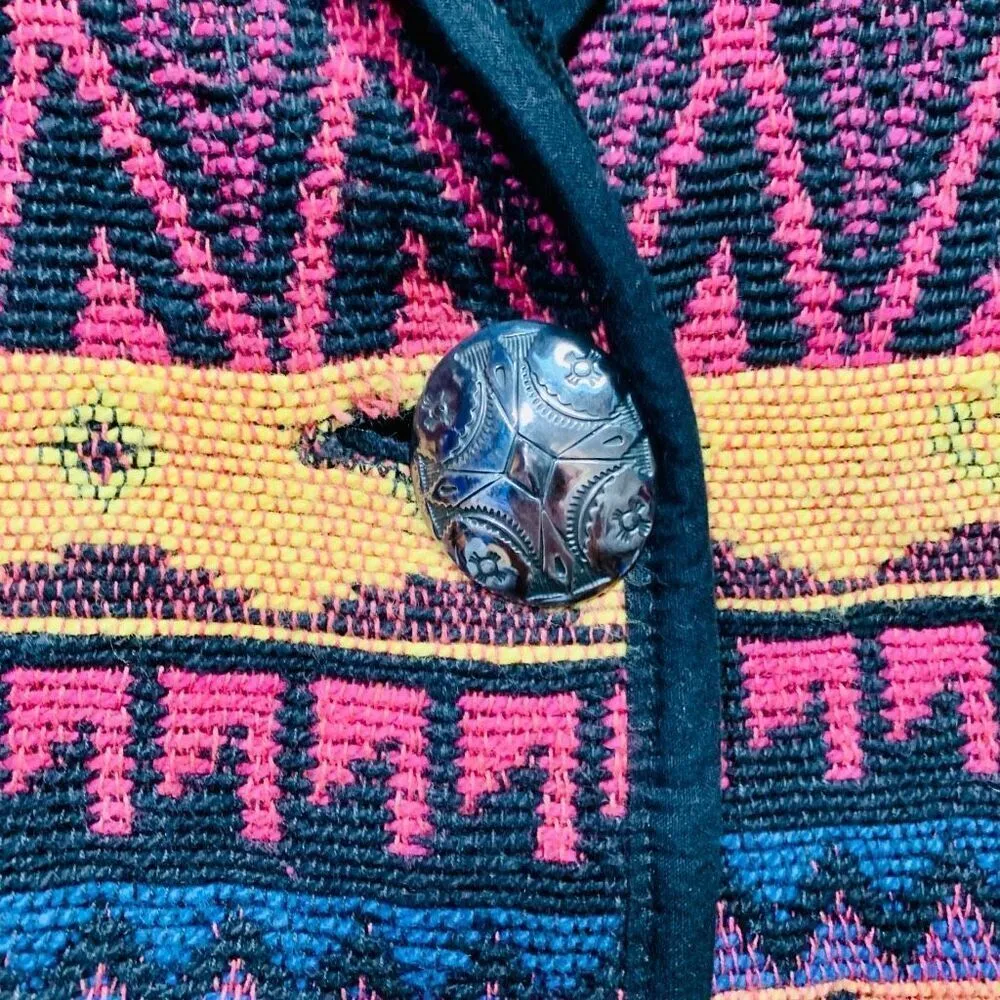 Vintage New Identity Jacket Southwestern Aztec Print Boxy Cropped Shawl Collar Black - Image 9