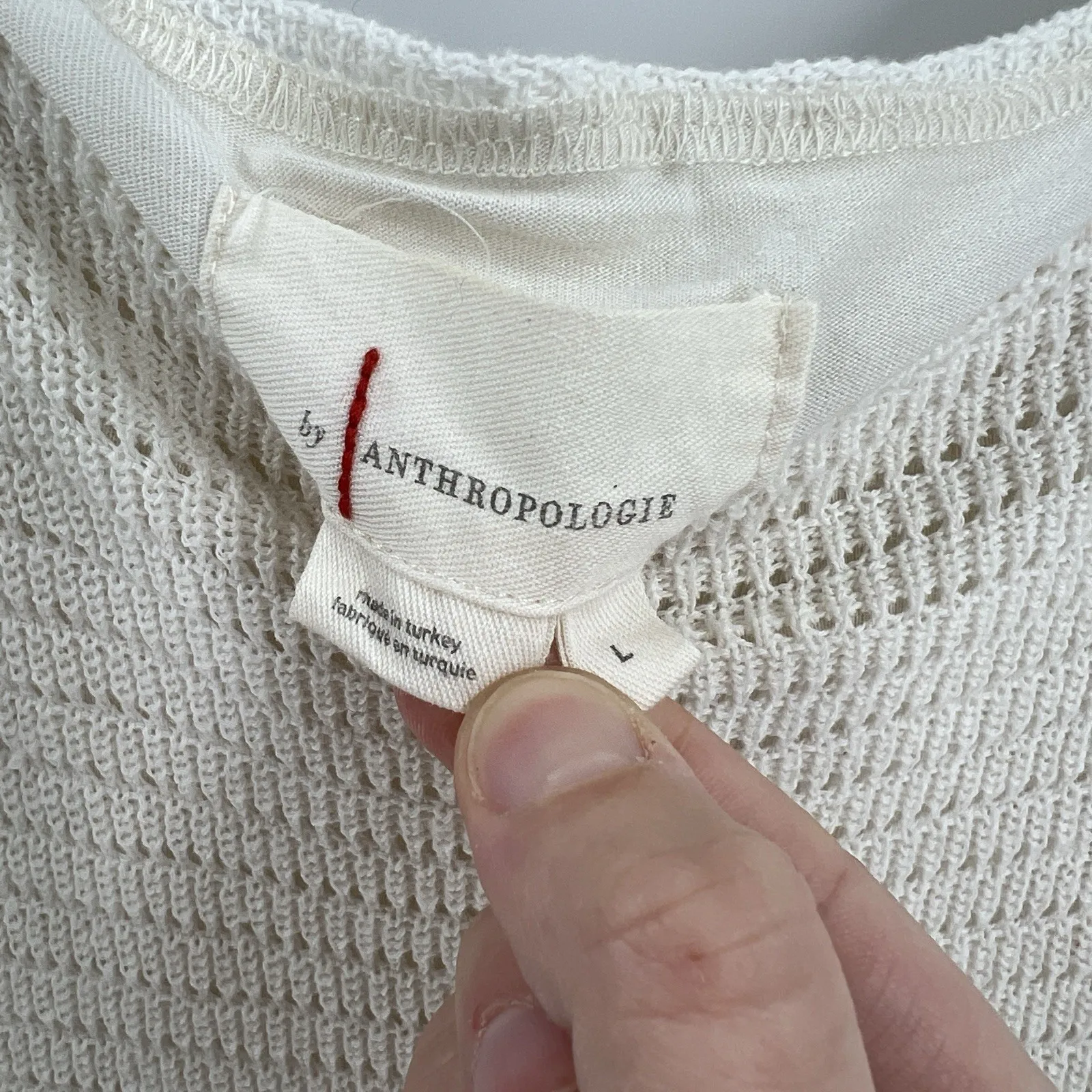 Anthropologie Ivory Ruffled Pointelle Knit Mini Dress Cotton Blend Size Large - Image 9