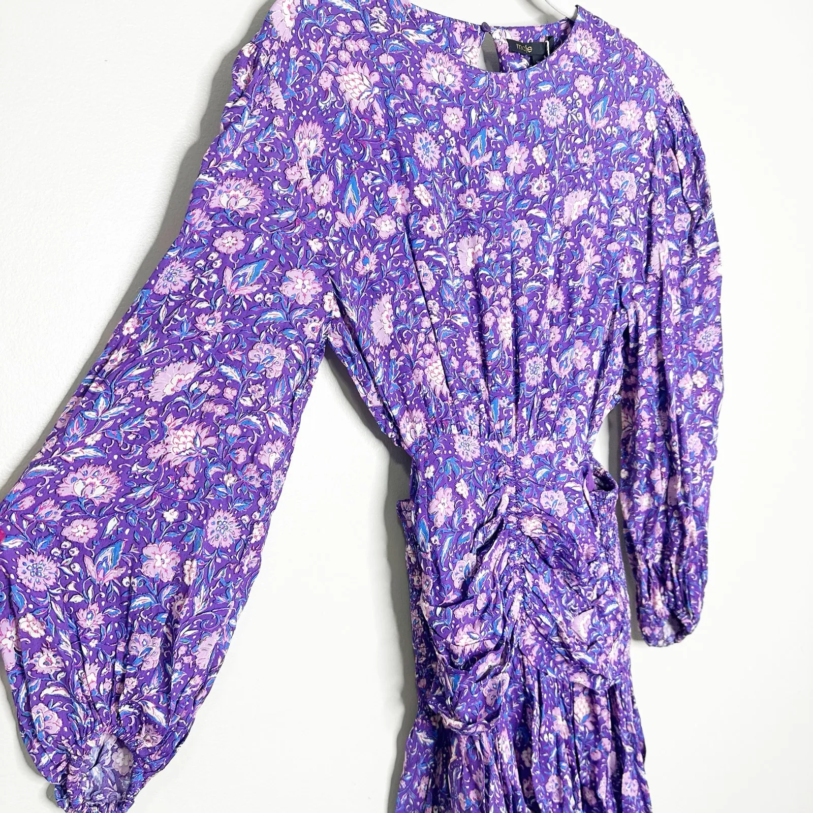 Maje Roleta Purple Floral Cut Out Balloon Sleeve Mini Dress EU 36 US S NEW - Image 4
