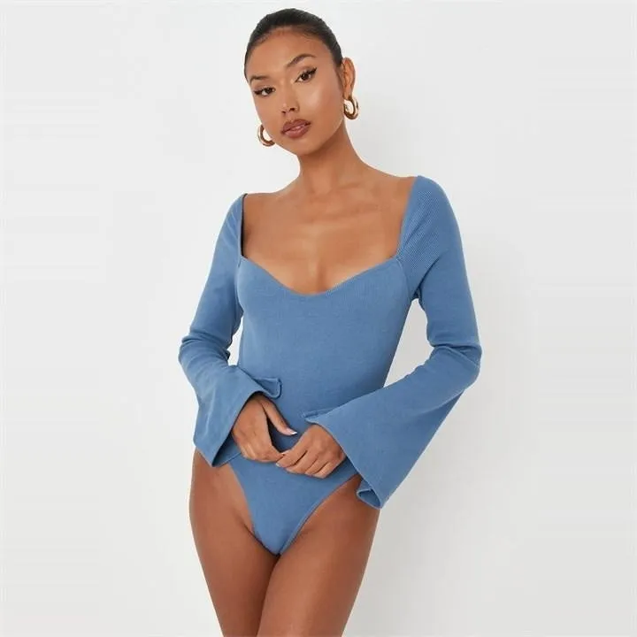 NWT Missguided Woman’s Rib Milkmaid Blue Bodysuit Size 4 - Image 2