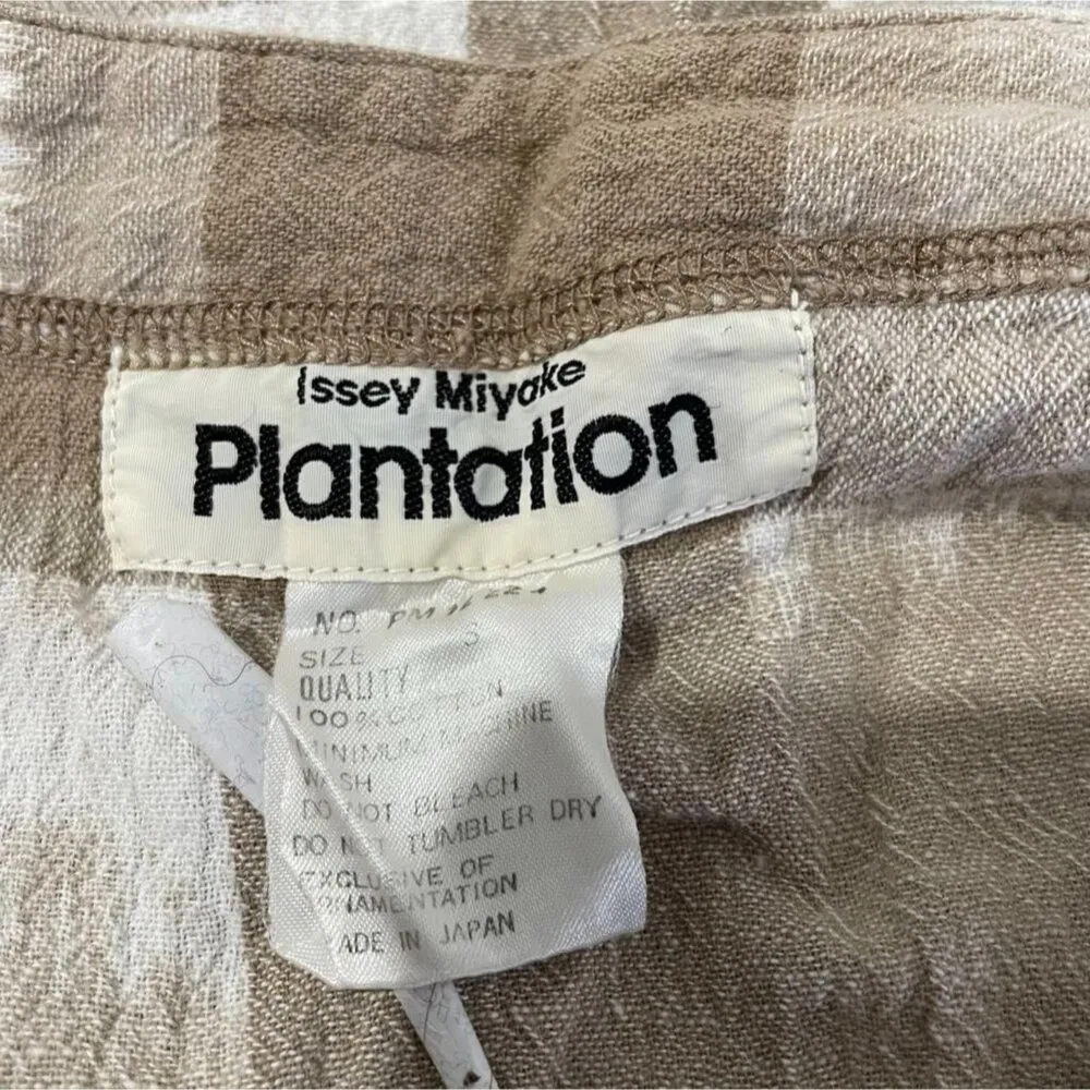 Vintage Issey Miyake Plantation Size Small Shirt Blouse Checkered Beige RARE - Image 7