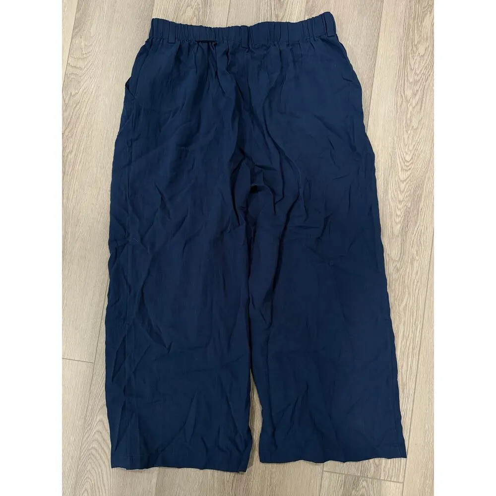 Halara Wide Leg Flowy Solid Palazzo Casual Linen Feel Pants Sec Blue XL petite - Image 3