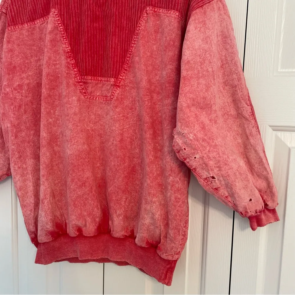 Vintage Y2K Distressed Acid Wash Corduroy Pullover Sz Medium Streetwear Pink - Image 5