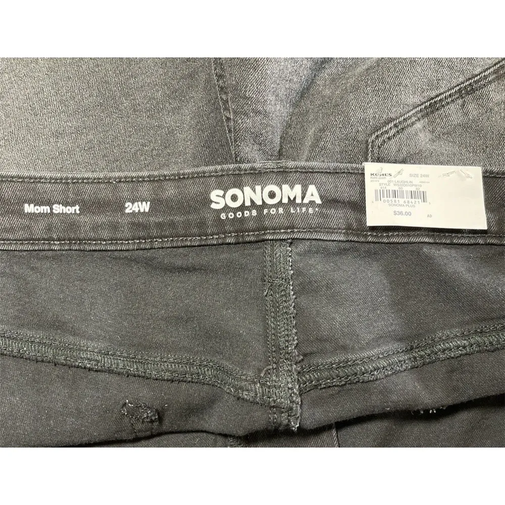 Womens Sonoma Relaxed Rolled-Cuff Denim Mom Shorts Plus Size 24W Black High Rise - Image 8