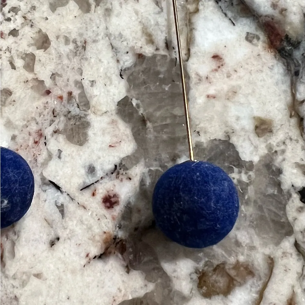 Women’s Blue Ear Drop Ball Earrings - Image 2