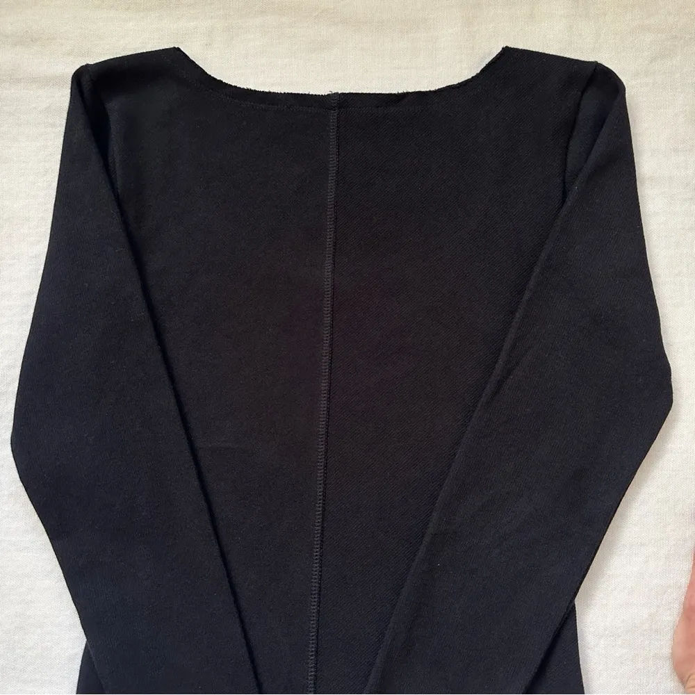 EUC All Saints Jamie Long Sleeve Ribbed Black Bodysuit Top Square Nexk - Size 6 - Image 6