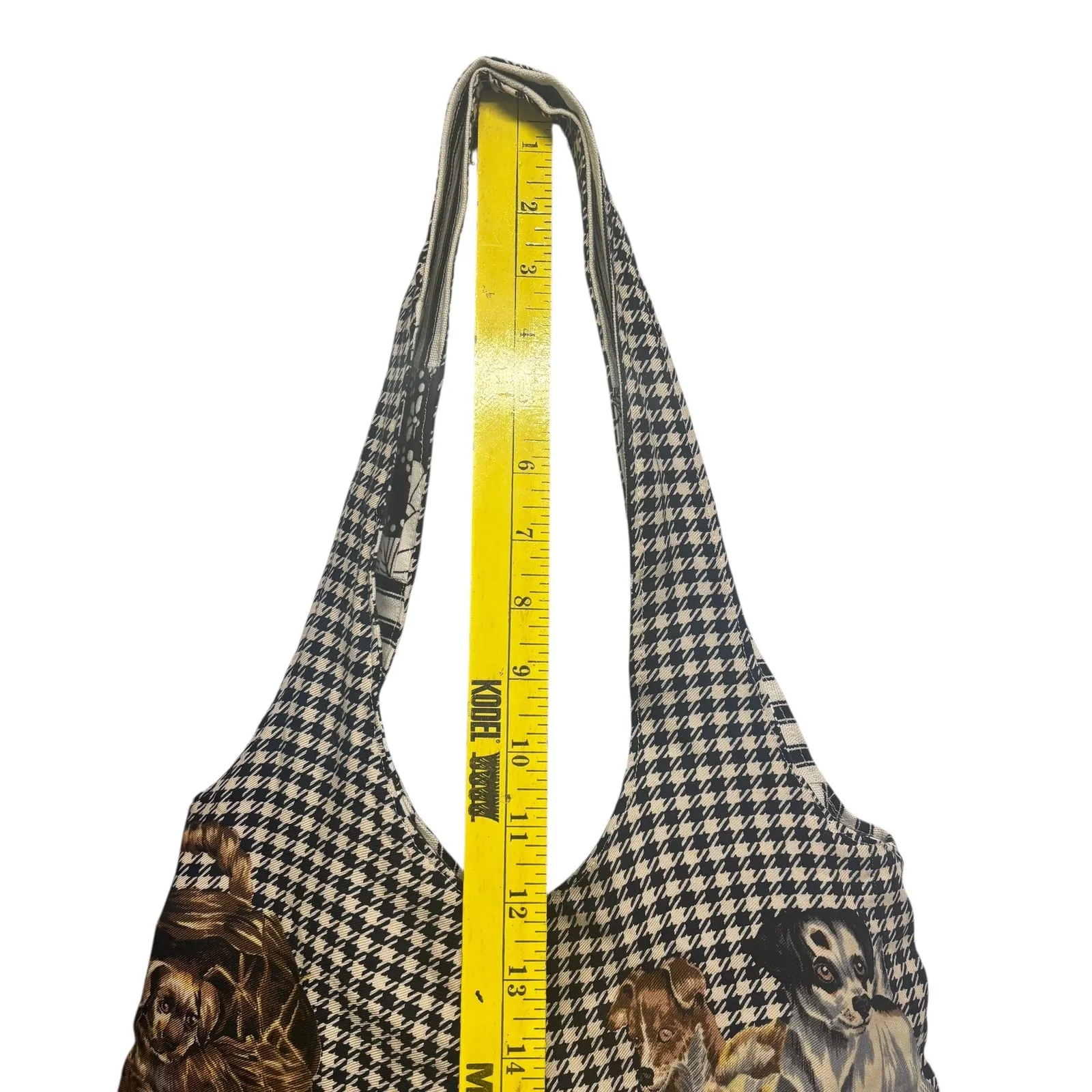 Patchwork Shoulder Bag Dog Puppy Chick Print Houndstooth Floral Black White Rev - Image 8