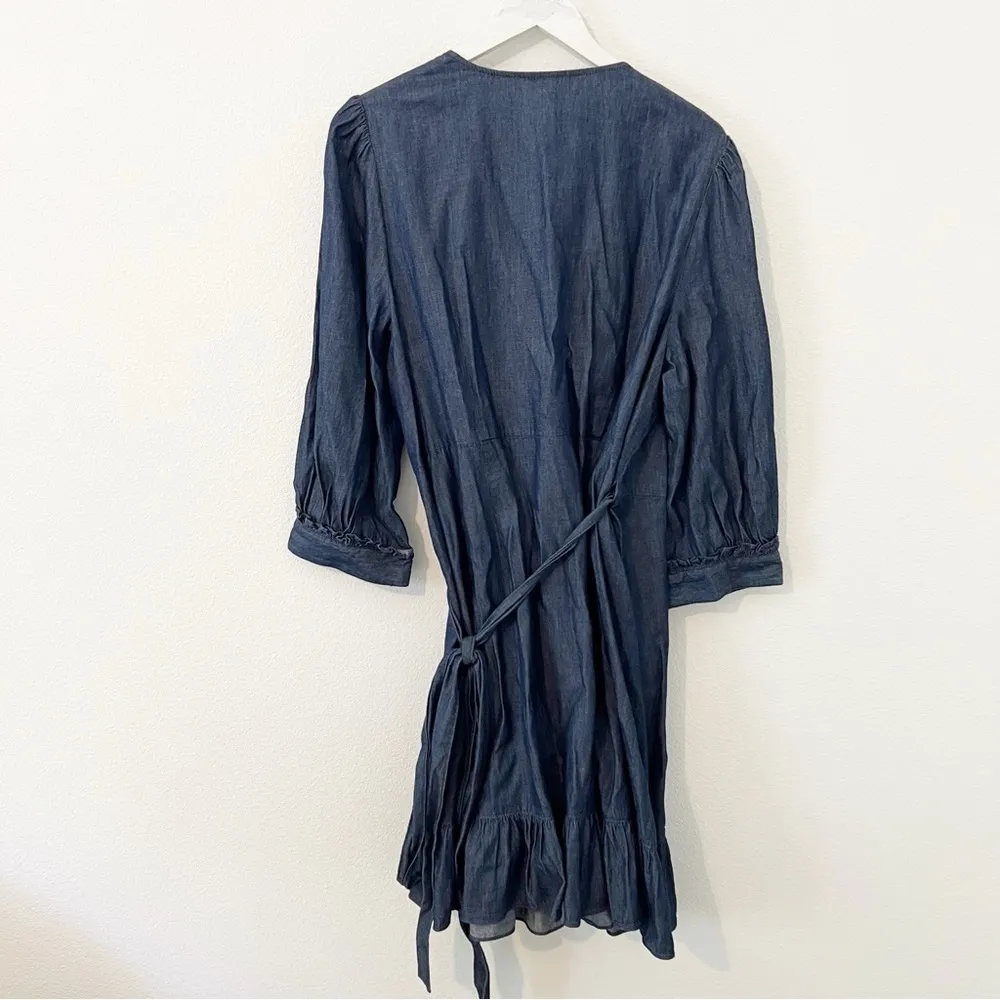 NEW Draper James Reba Wrap Dress Dark Wash Denim Ruffle Tie Size 18 - Image 7