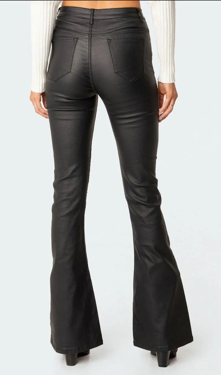 Edikted Black Leather Pants Flare - Image 2