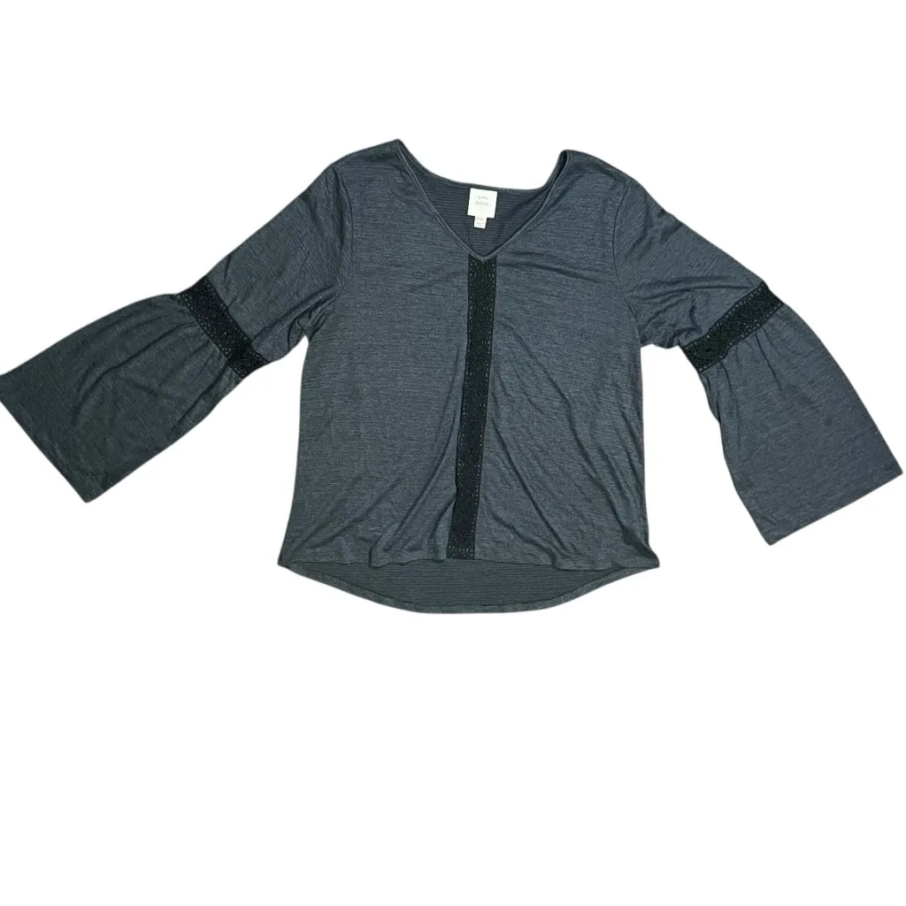 Knox Rose Boho Bell Sleeve Top Sz XXL Gray Crochet Knit Tunic Whimsigoth Witchy - Image 14