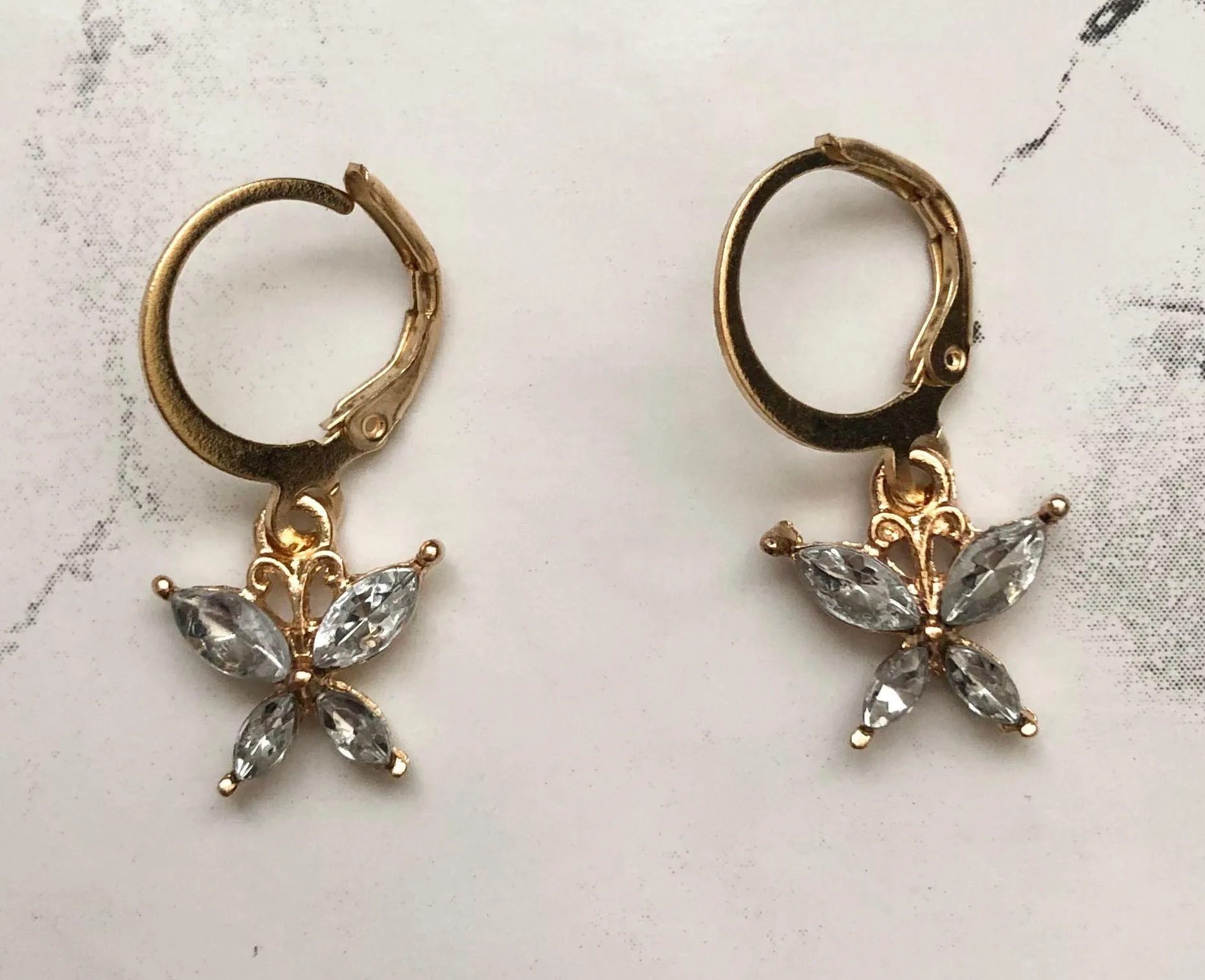 Dainty Dangle Butterfly Hoop Drop Earrings Gold - Image 2