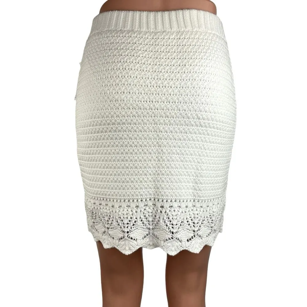 Hollister NWT White Lace Crochet Knit Pull On Career Mini Pencil Skirt Size XS - Image 3