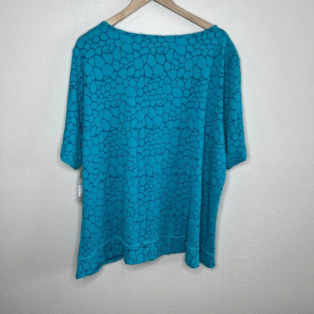 Ali Miles Womens Turquoise Geometric Print Art to Wear Short Sleeve Top 2 Blue Size 2X - Image 8