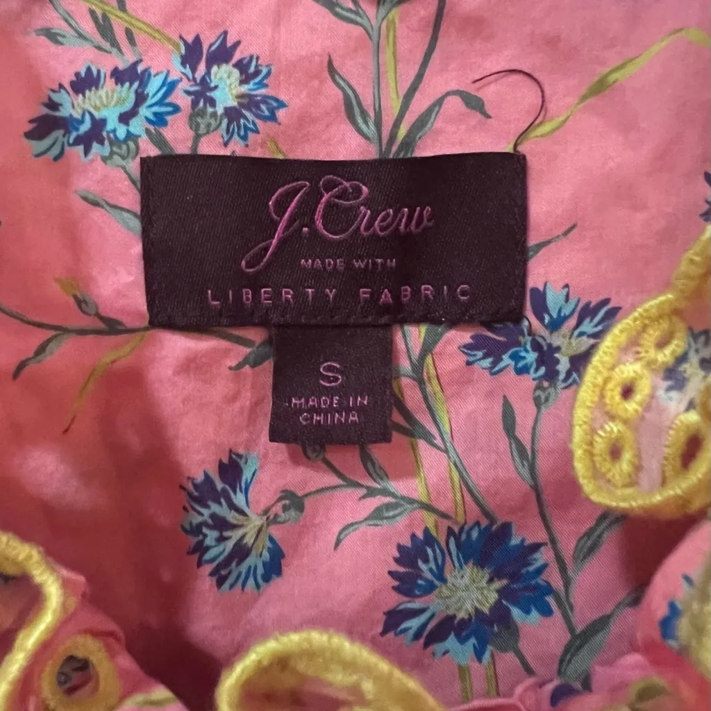 J. Crew‎ Liberty London Cotton Poplin Ruffle Blouse Liberty Wheat Bouquet Floral - Image 8