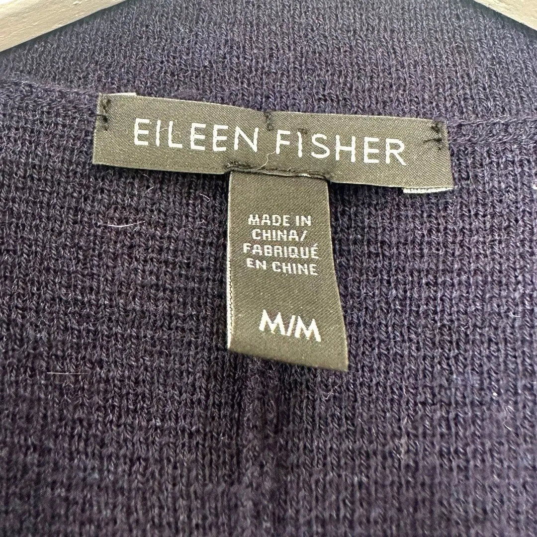 Eileen Fisher 100% Merino Wool Notch Collar Cardigan Sweater Size M - Image 3