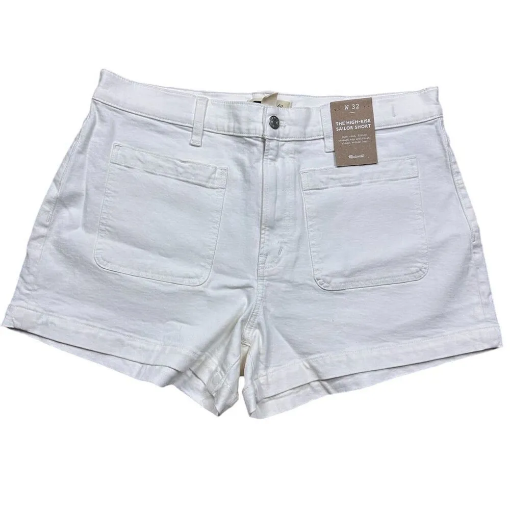 NWT Madewell Women's Denim Emmett Short Patch Pocket High-Rise Sailor White 32 - Image 4