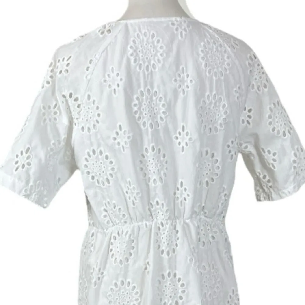 White Eyelet Lace Midi Dress Hight Waist V - Image 8