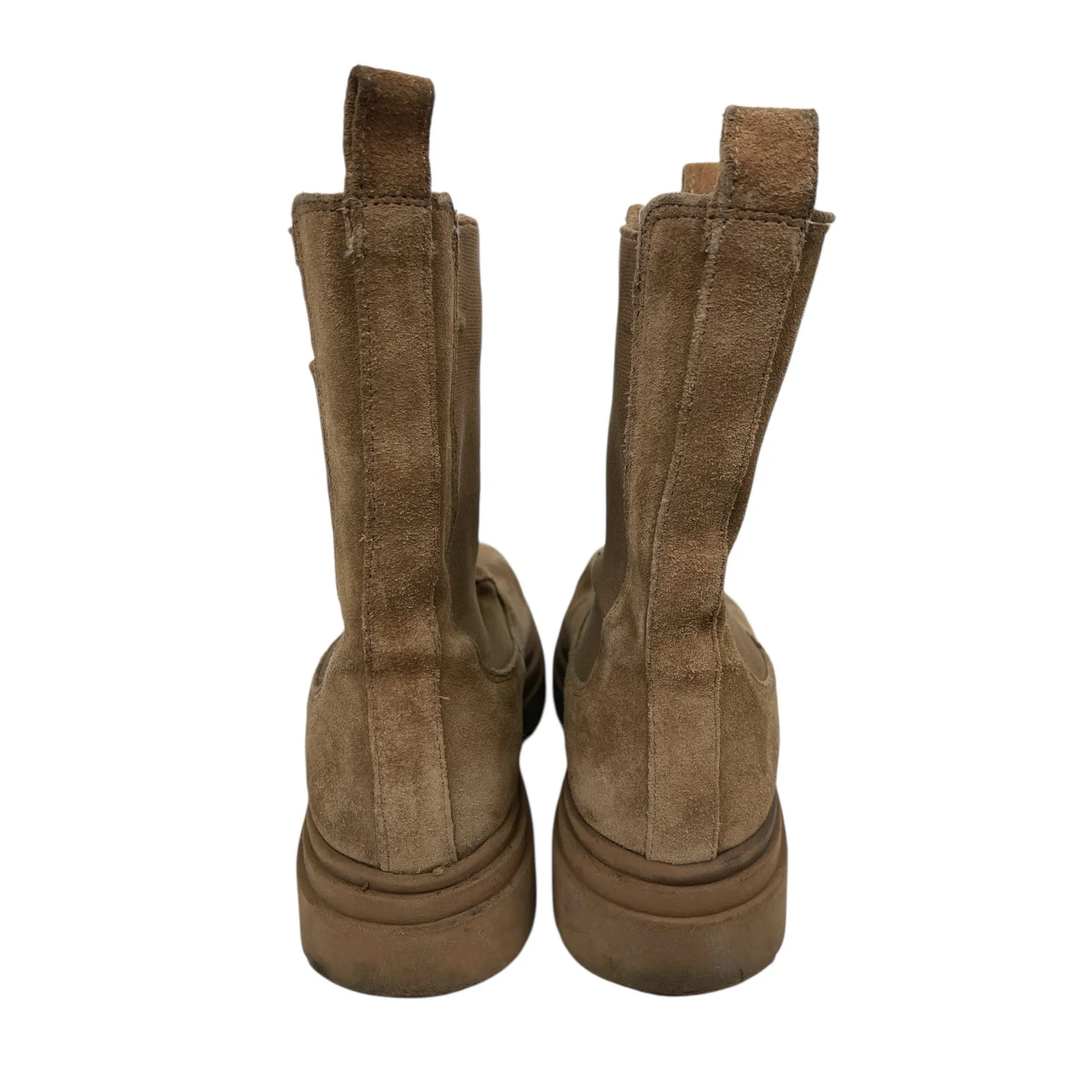 ZARA Womens Brown Suede Side Gore Chunky Sole Round Toe Ankle Chelsea Boots 10.5 - Image 3