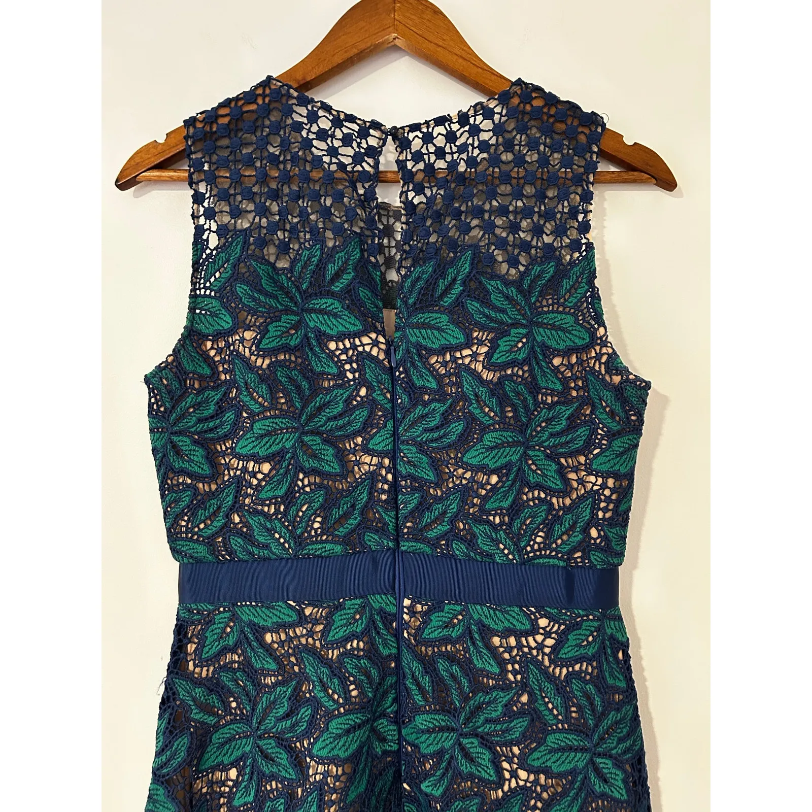 Badgley Mischka Belle by Deanndra Emerald Green Navy Blue Dress Lace A-line US 6 - Image 8