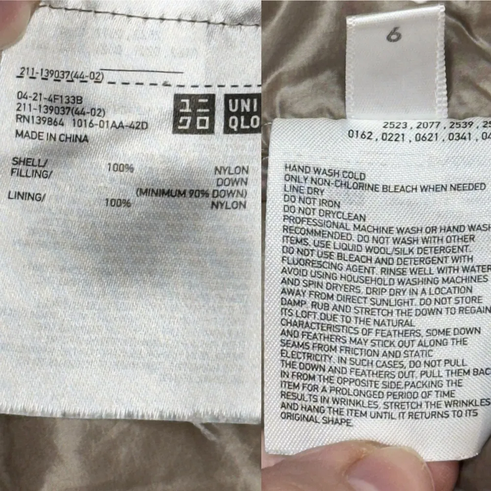 Uniqlo Waterproof Ultralight Feather Down Hooded Puffer Jacket 139037 Quilt XS - Image 16