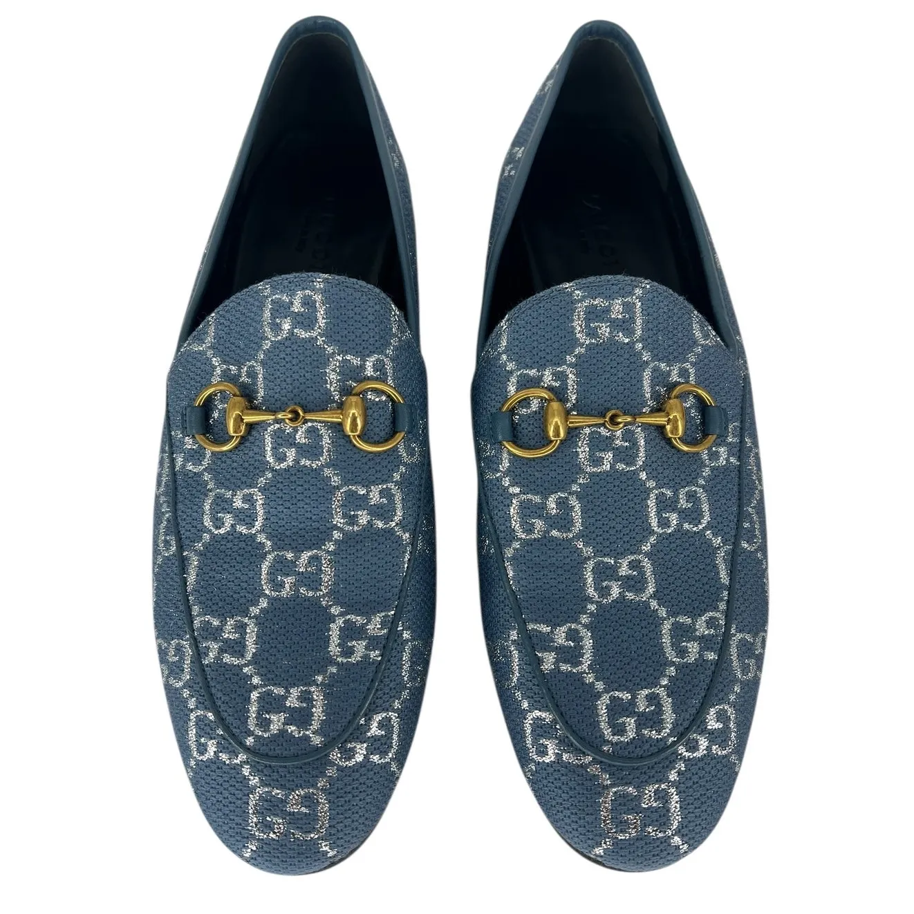 Gucci Horsebit Jordaan Lame Fabric Loafers Blue Silver Size 37.5 - Image 7
