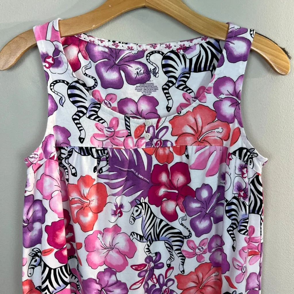 Nick & Nora‎ Sleepwear Dress Small Zebra Floral Pink Purple Sleeveless Nightgown - Image 2