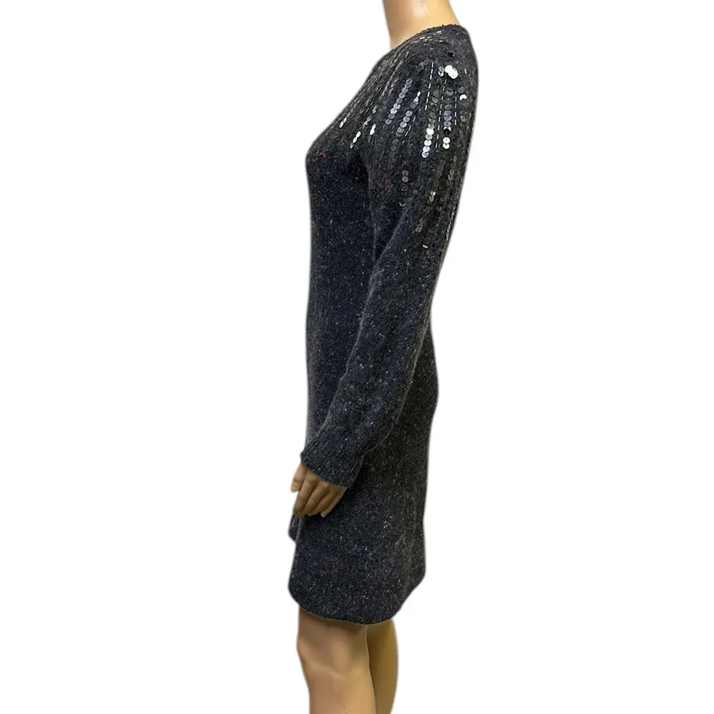 Raoul Angora Silk Vintage 80s Gray Sequin Long Puff Sleeve Knit Sweater Dress S Size undefined - Image 3