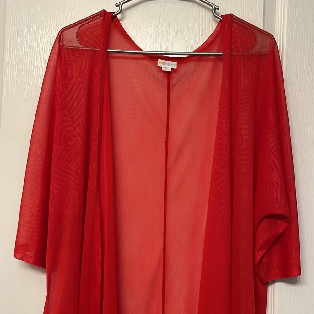 Lularoe Red Shirley Kimono Hi-Low Effect Angel Arms Size Med EUC #4692 - Image 3