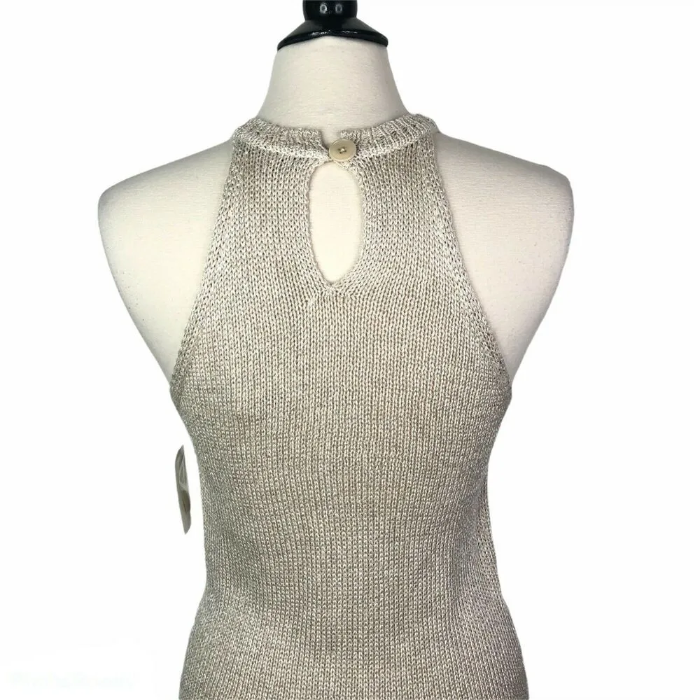 NEW Joie Beige Linen Blend Cam Knit Halter Neck Lightweight Tank Top Womens L - Image 3