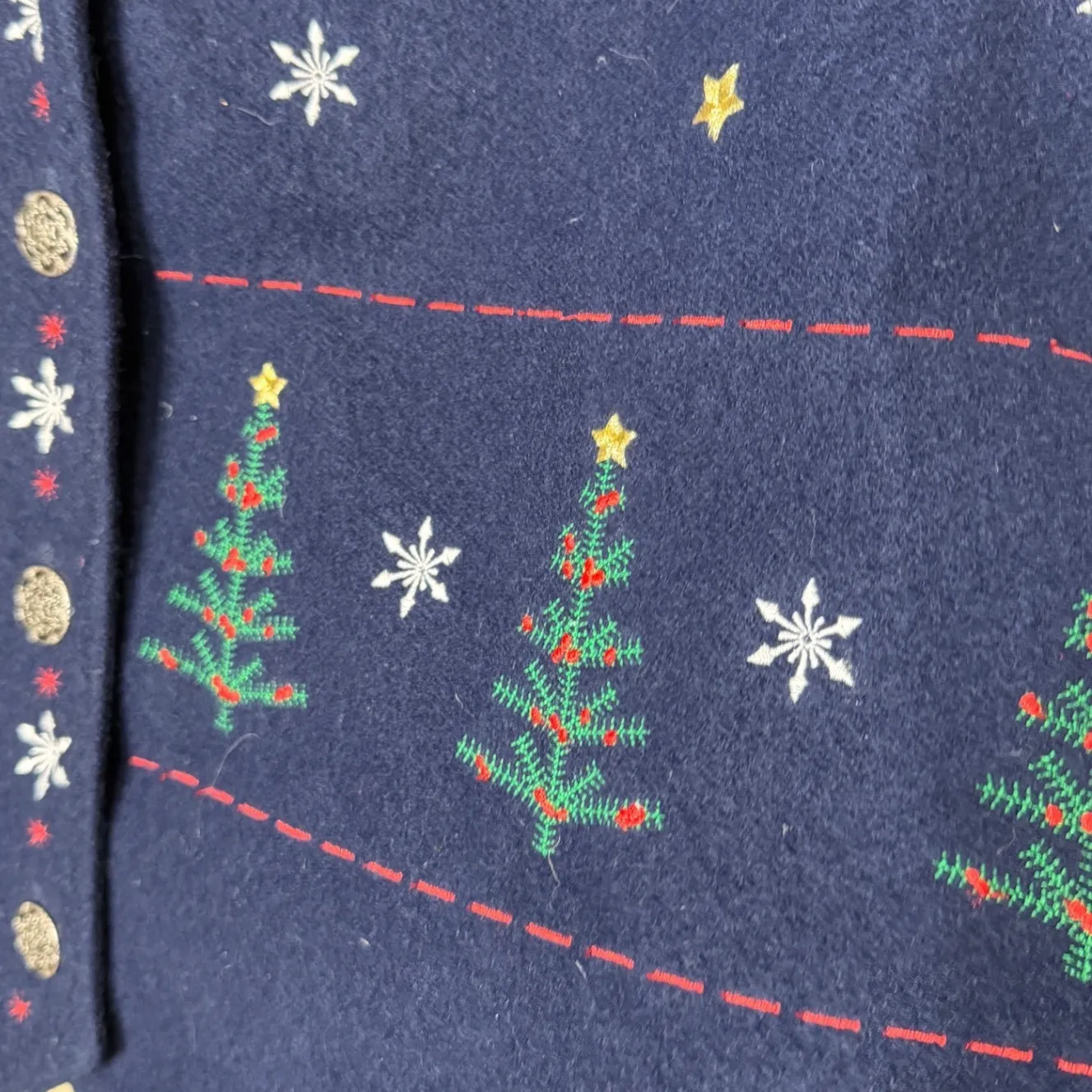 Karen Scott Navy Blue Christmas Tree Snowflake Vest XL Button Front Embroidered - Image 4