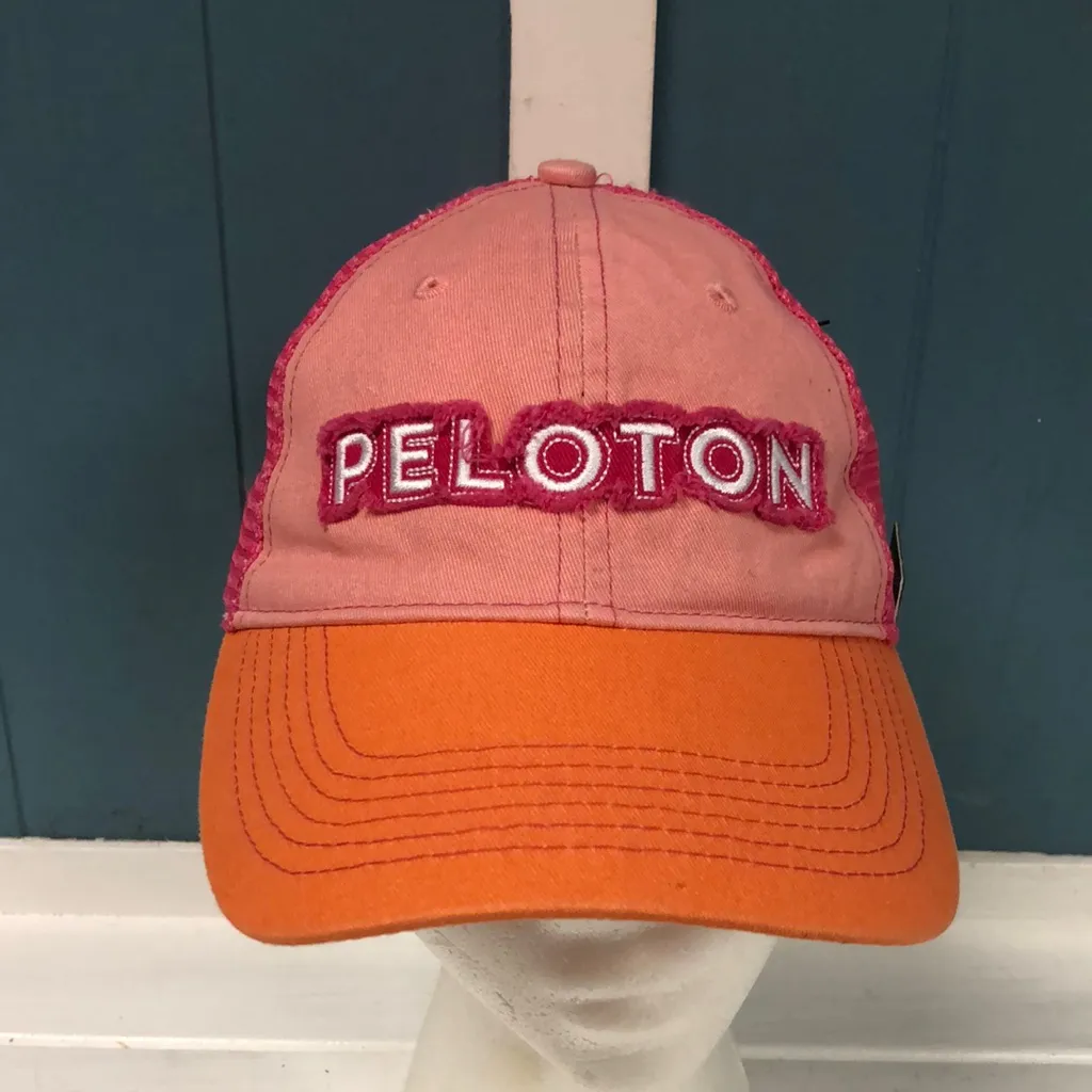 New PELOTON ColorBlock Cap Adjustable Trucker‎ Hat Pink Orange TRENDY!! - Image 2