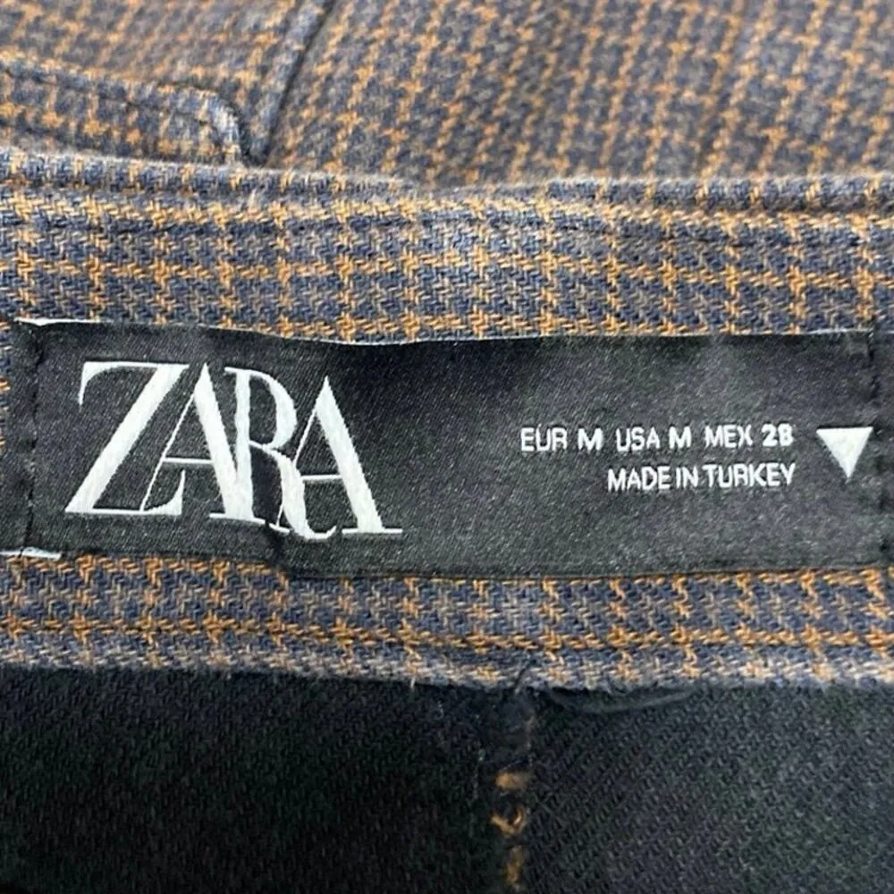 Zara Women's Brown Plaid Checkered Mini Straight Pencil Cargo Denim Jean Skirt M - Image 4