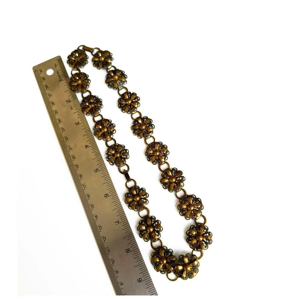 Vintage brass floral chain necklace - Image 5