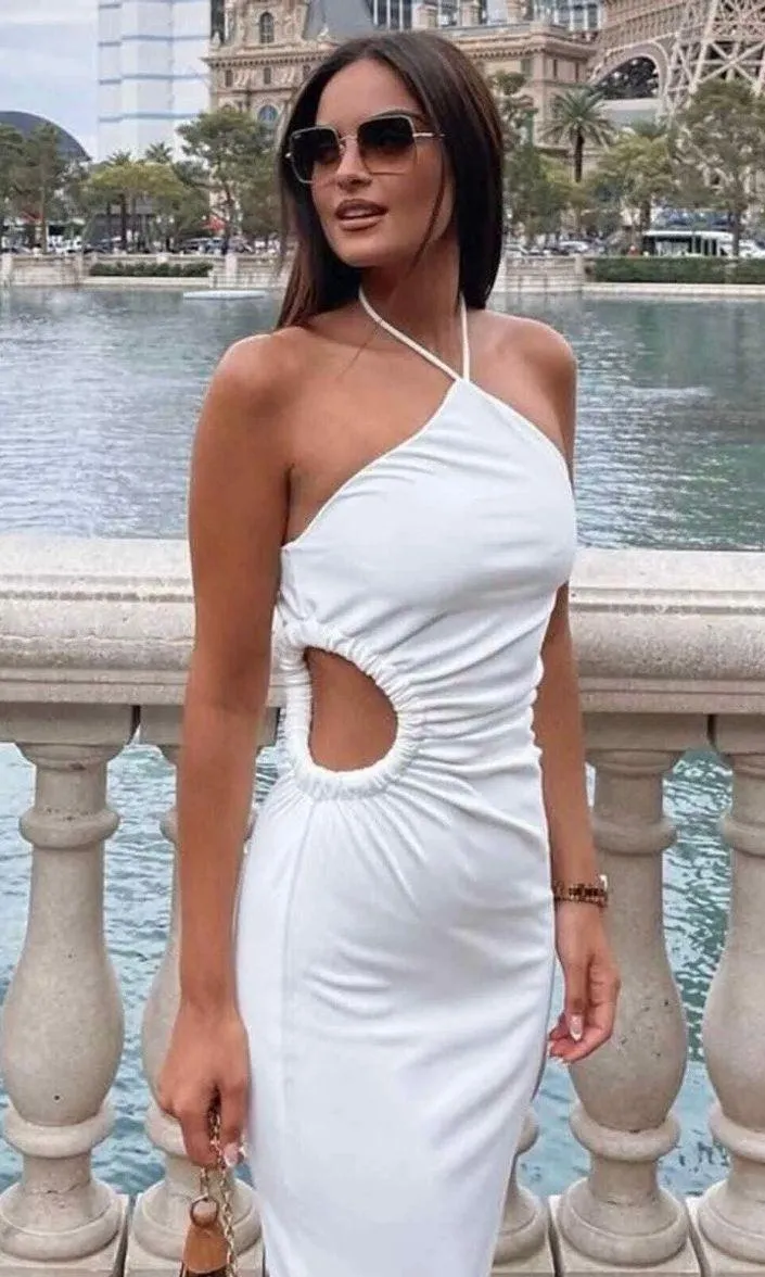 Dress maxi halter cut out white wedding coctail party - Image 3