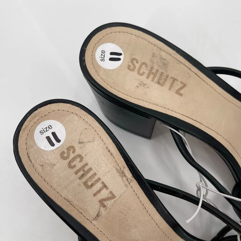 SCHUTZ Princey Sandals Size 11 Black Leather Strappy Block Heel Double Knotted - Image 2