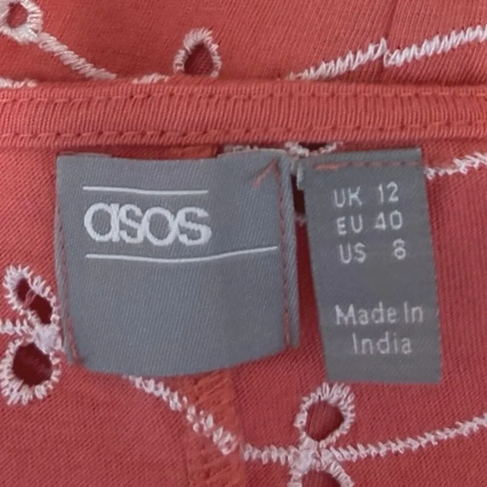 Asos Orange Floral Embroidered Eyelet Puff Long Sleeve V-Neck Blouse Top Size 8 - Image 3